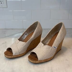 TOMS Shoes Women's Linen Cork Wedge Sandals